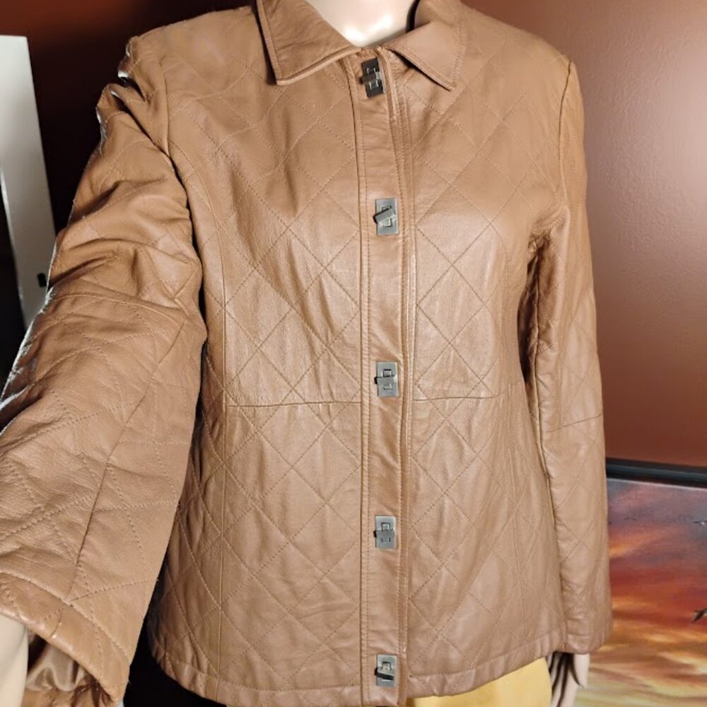 Dialogue Genuine Leather Quilted Jacket   Brand: Dialogue Size: S Color: Tan